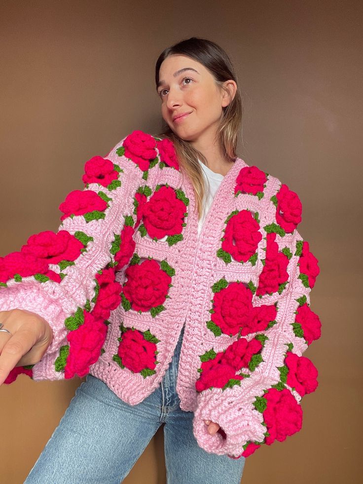 Home Commuter Floral Embroidered Loose Knitted Sweater Cardigan