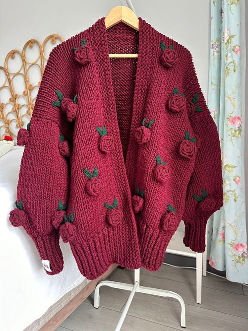Casual Elegant Knitted Floral Embroidered Cardigan Sweater