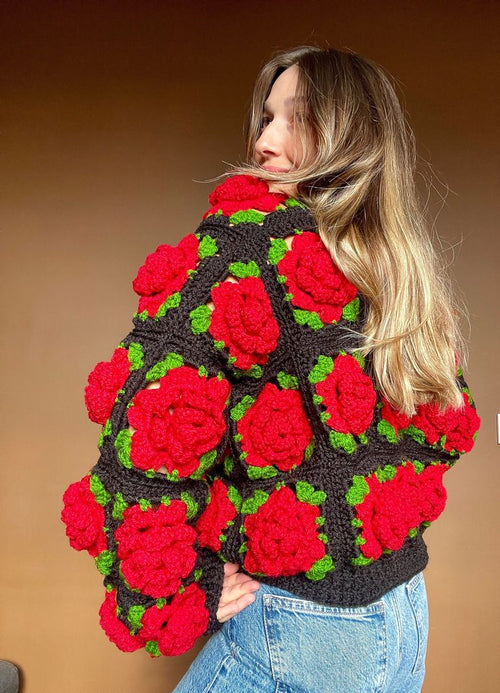 Home Commuter Floral Embroidered Loose Knitted Sweater Cardigan